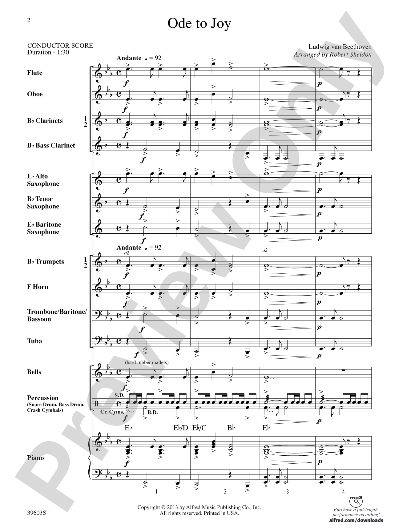 Ode to Joy: Concert Band Conductor Score & Parts