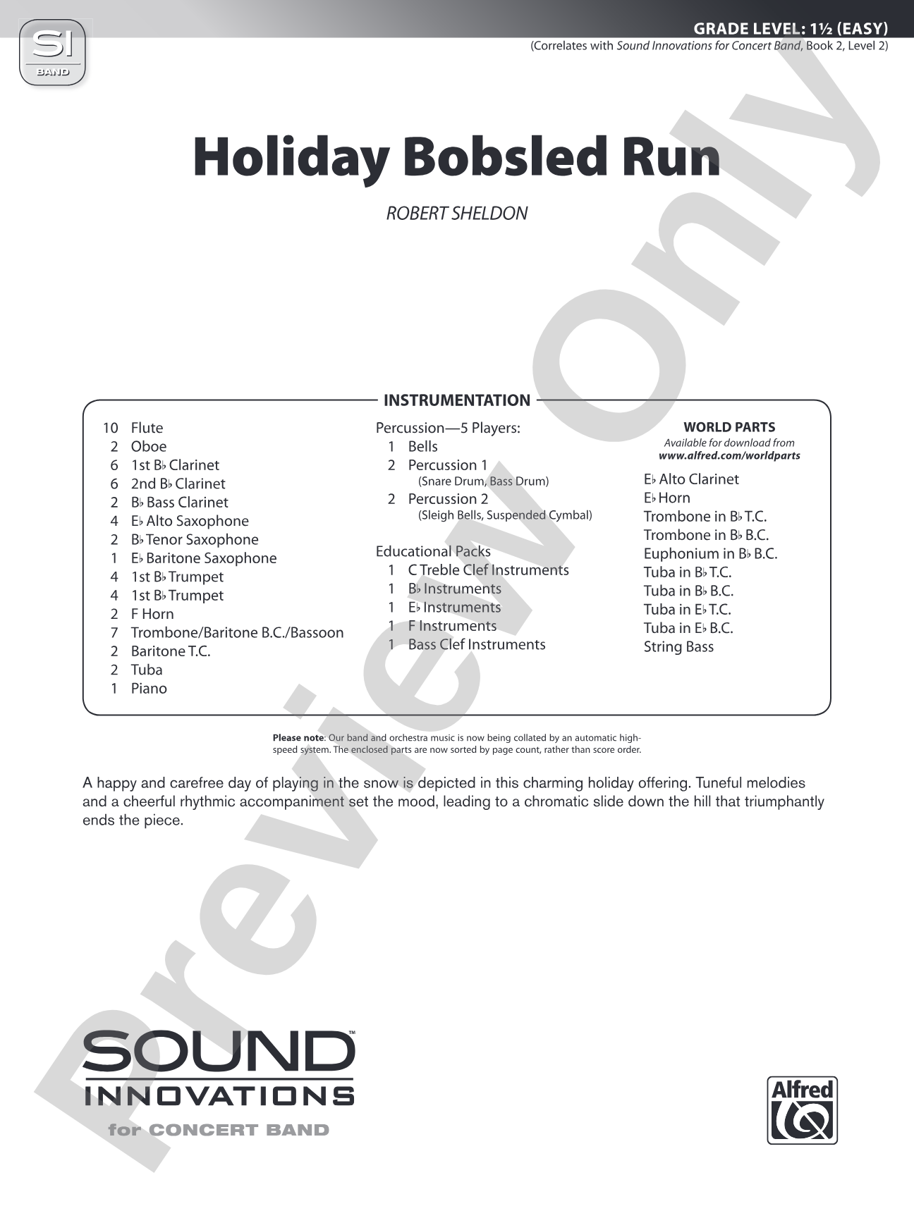 Holiday Bobsled Run: Concert Band Conductor Score & Parts