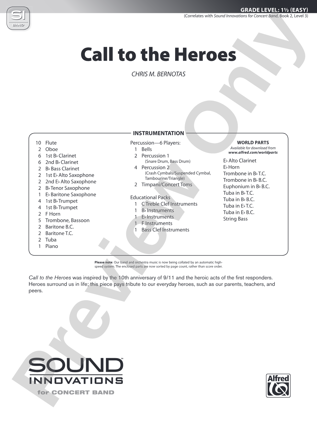 Call to the Heroes: Concert Band Conductor Score & Parts