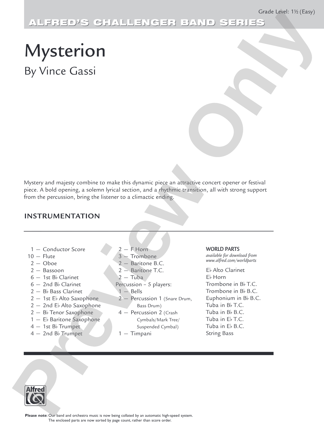 Mysterion: Concert Band Conductor Score & Parts
