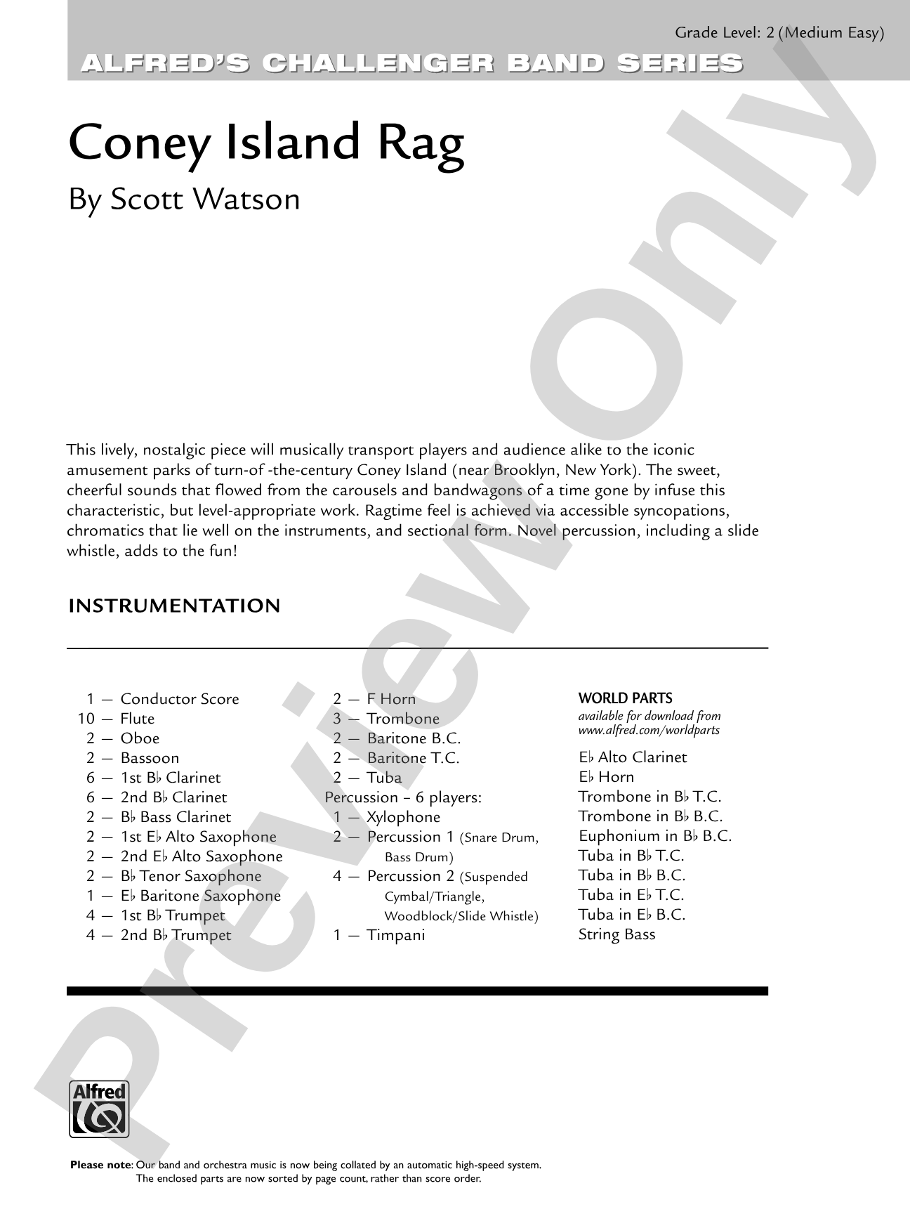 Coney Island Rag: Concert Band Conductor Score & Parts