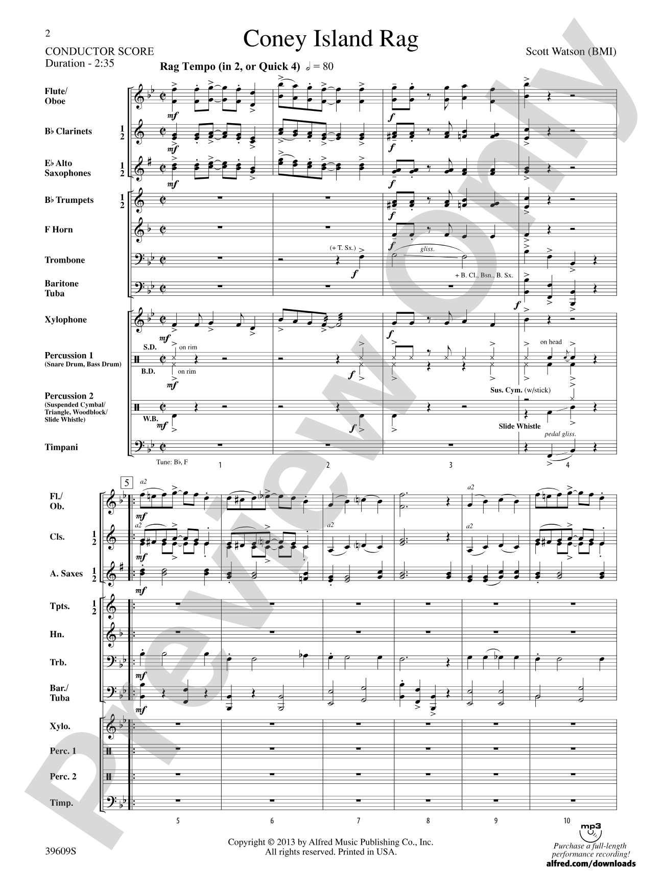 Coney Island Rag: Concert Band Conductor Score & Parts
