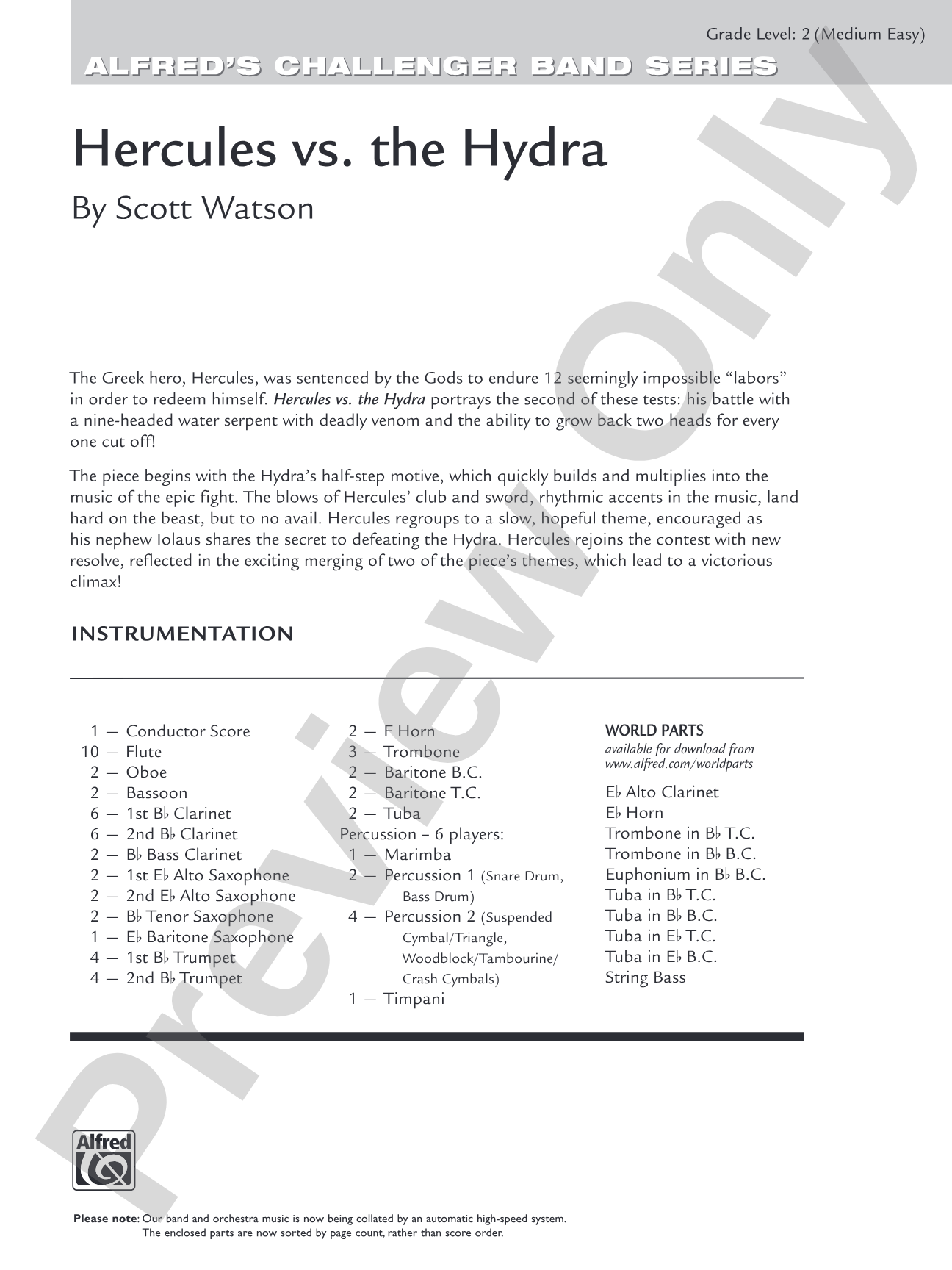 Hercules vs. the Hydra: Concert Band Conductor Score & Parts