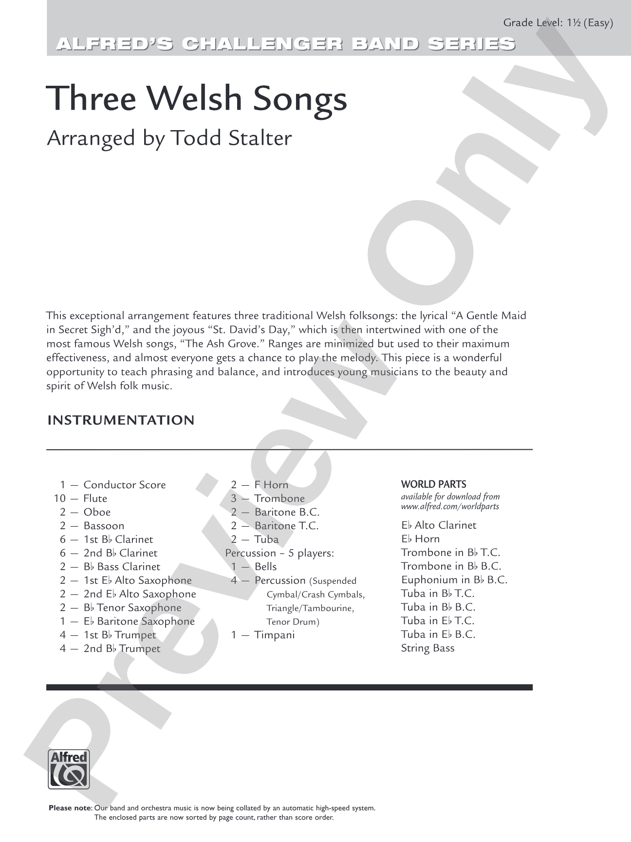 Three Welsh Songs: Concert Band Conductor Score & Parts