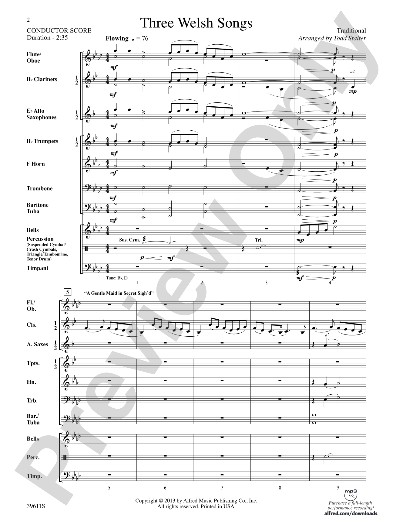Three Welsh Songs: Concert Band Conductor Score & Parts