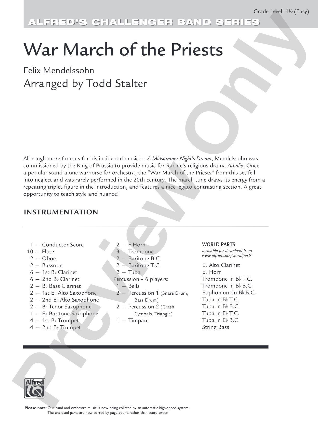 War March of the Priests: Score