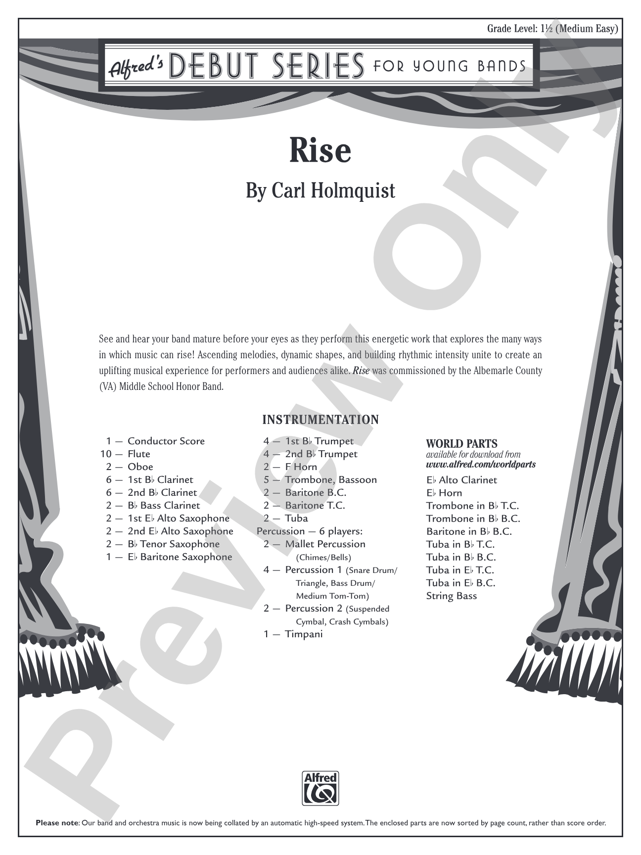 Rise: Concert Band Conductor Score & Parts