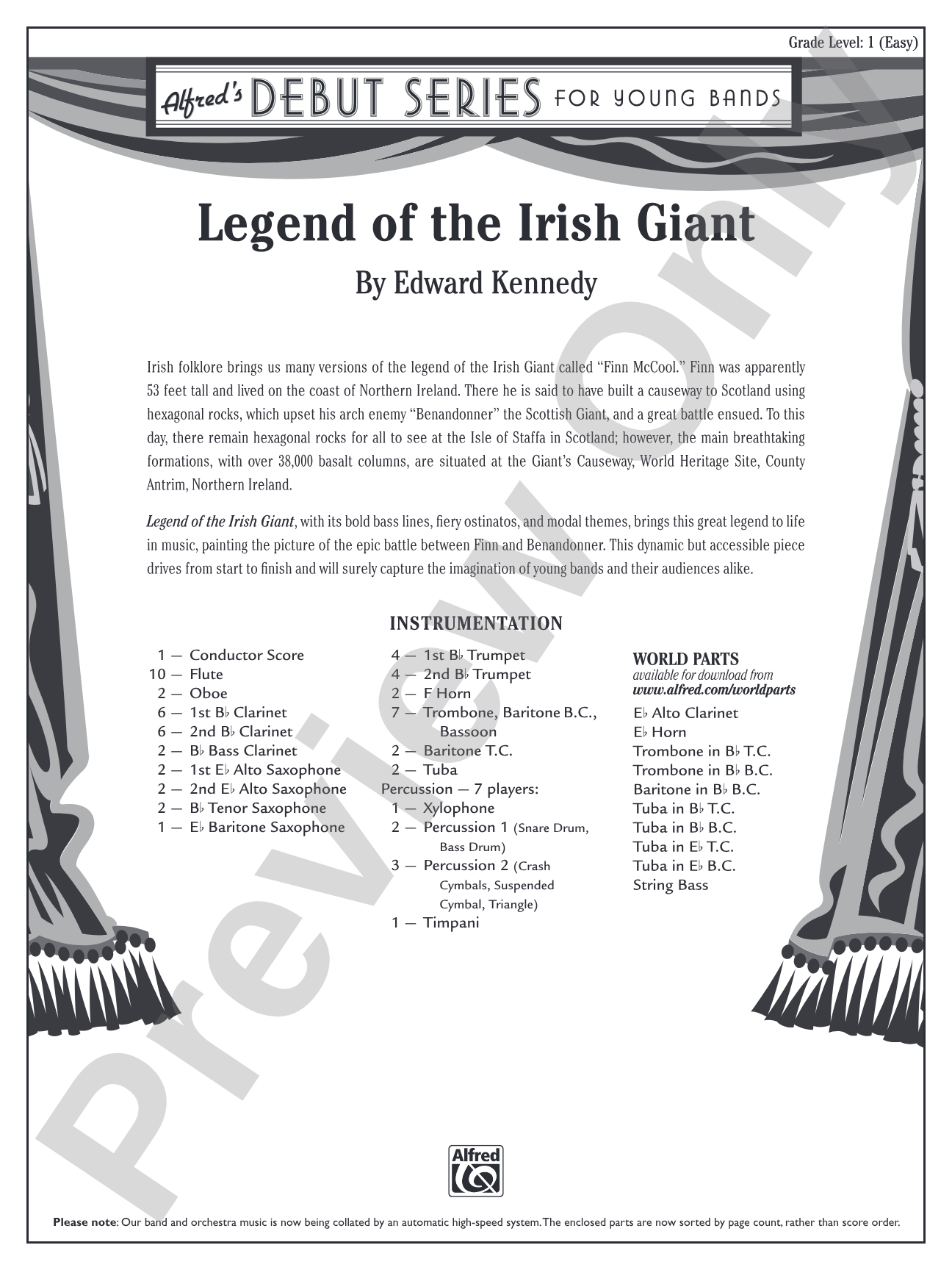 Legend of the Irish Giant: Concert Band Conductor Score & Parts