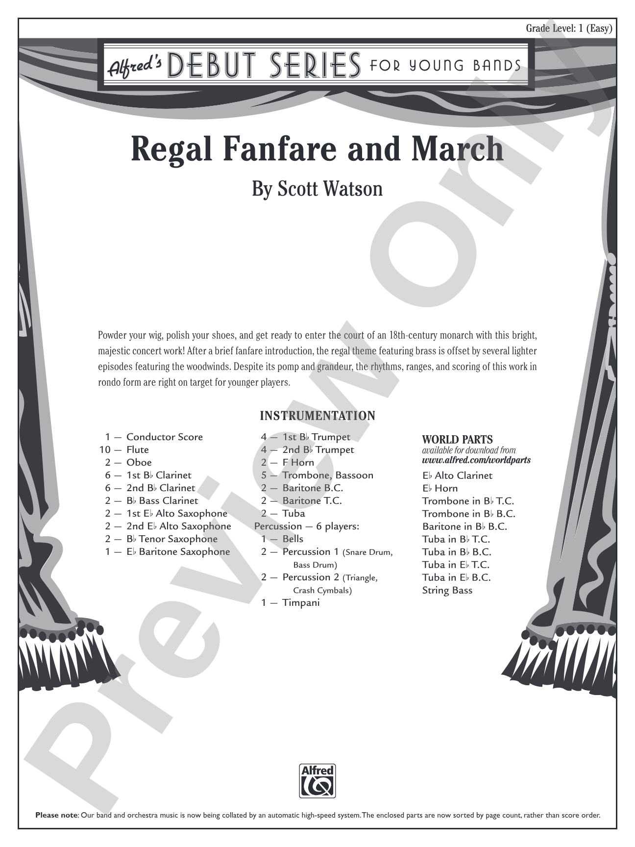 Regal Fanfare and March: Concert Band Conductor Score & Parts