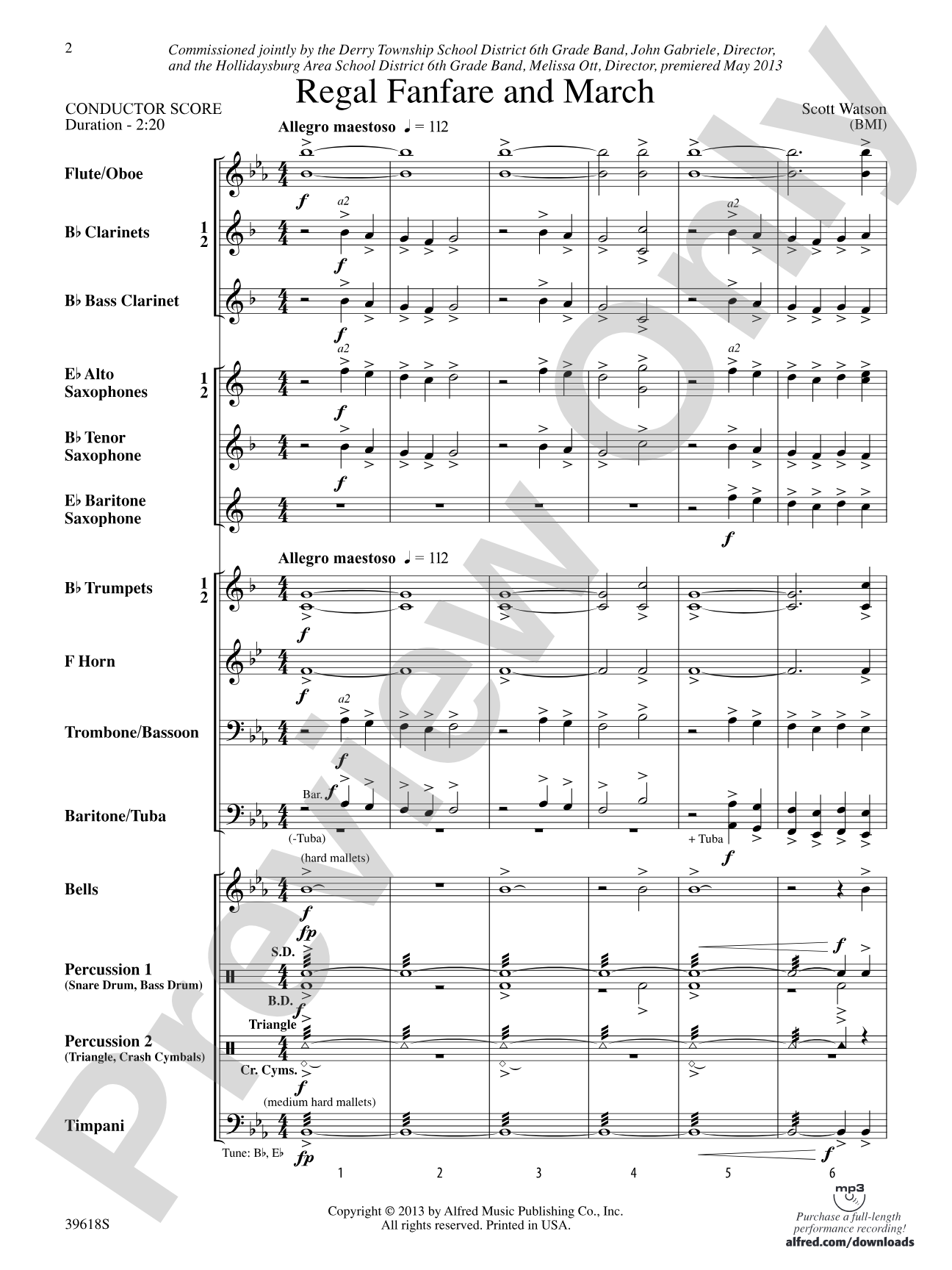 Regal Fanfare and March: Concert Band Conductor Score & Parts