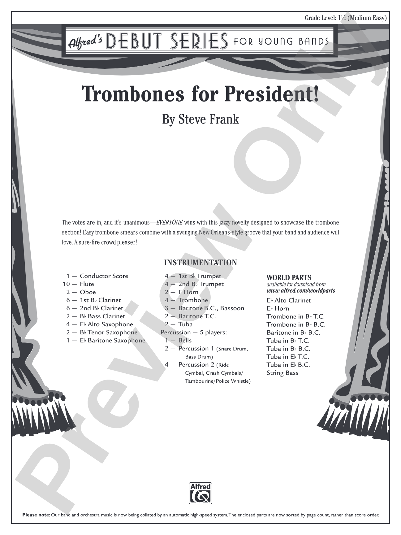 Trombones for President!: Concert Band Conductor Score & Parts