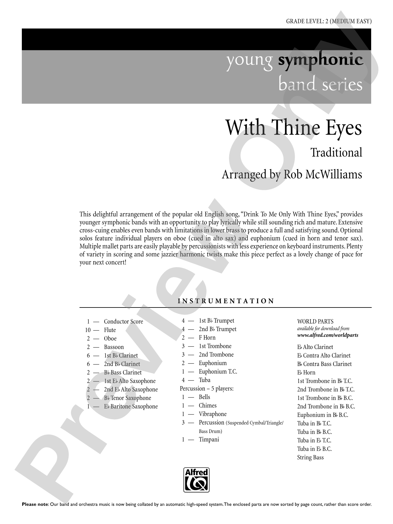 With Thine Eyes: Concert Band Conductor Score & Parts