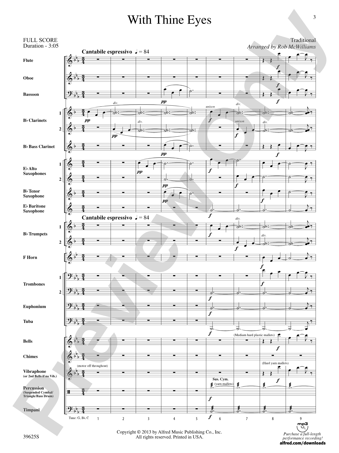 With Thine Eyes: Concert Band Conductor Score & Parts