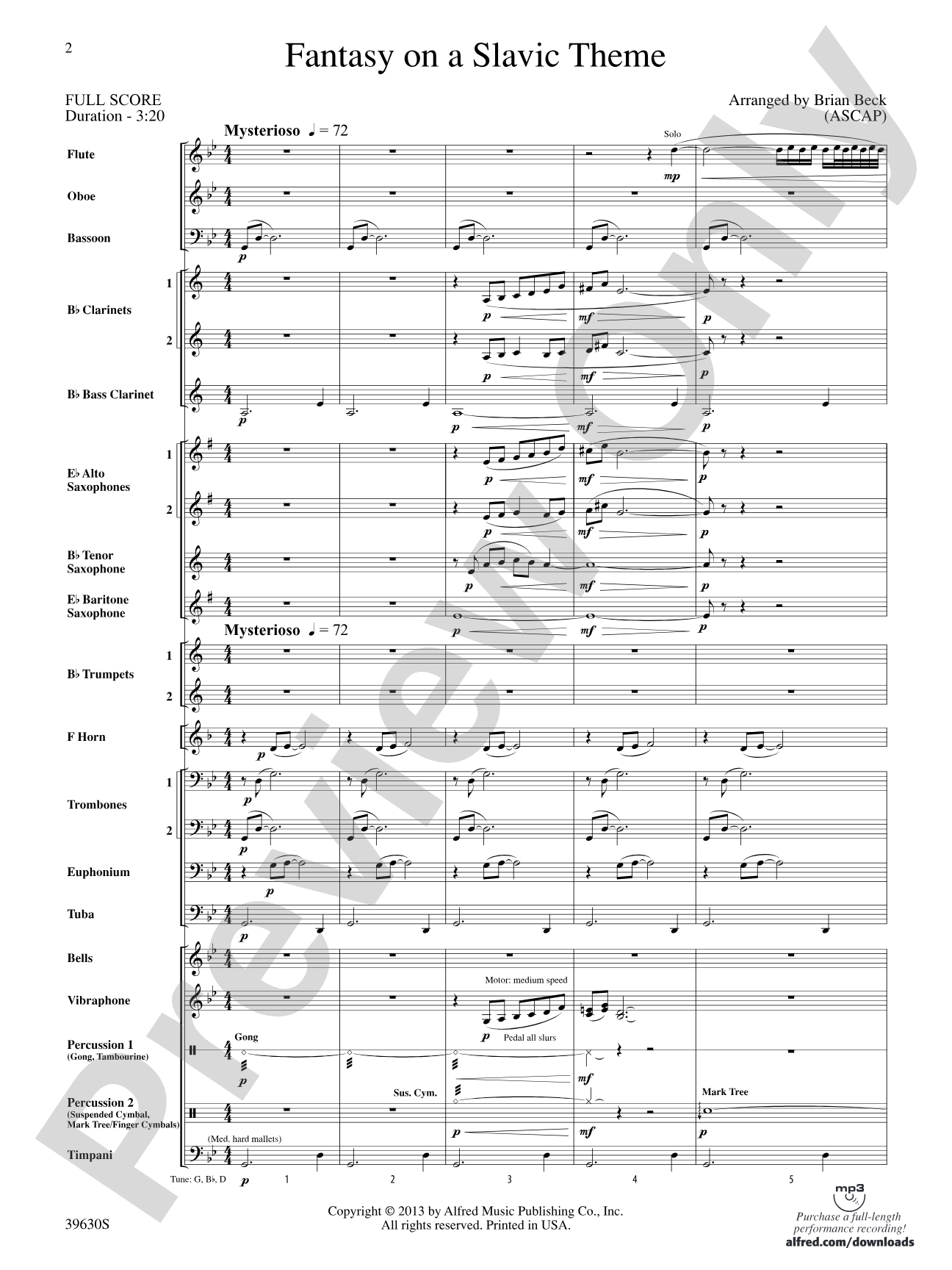 Fantasy on a Slavic Theme: Score
