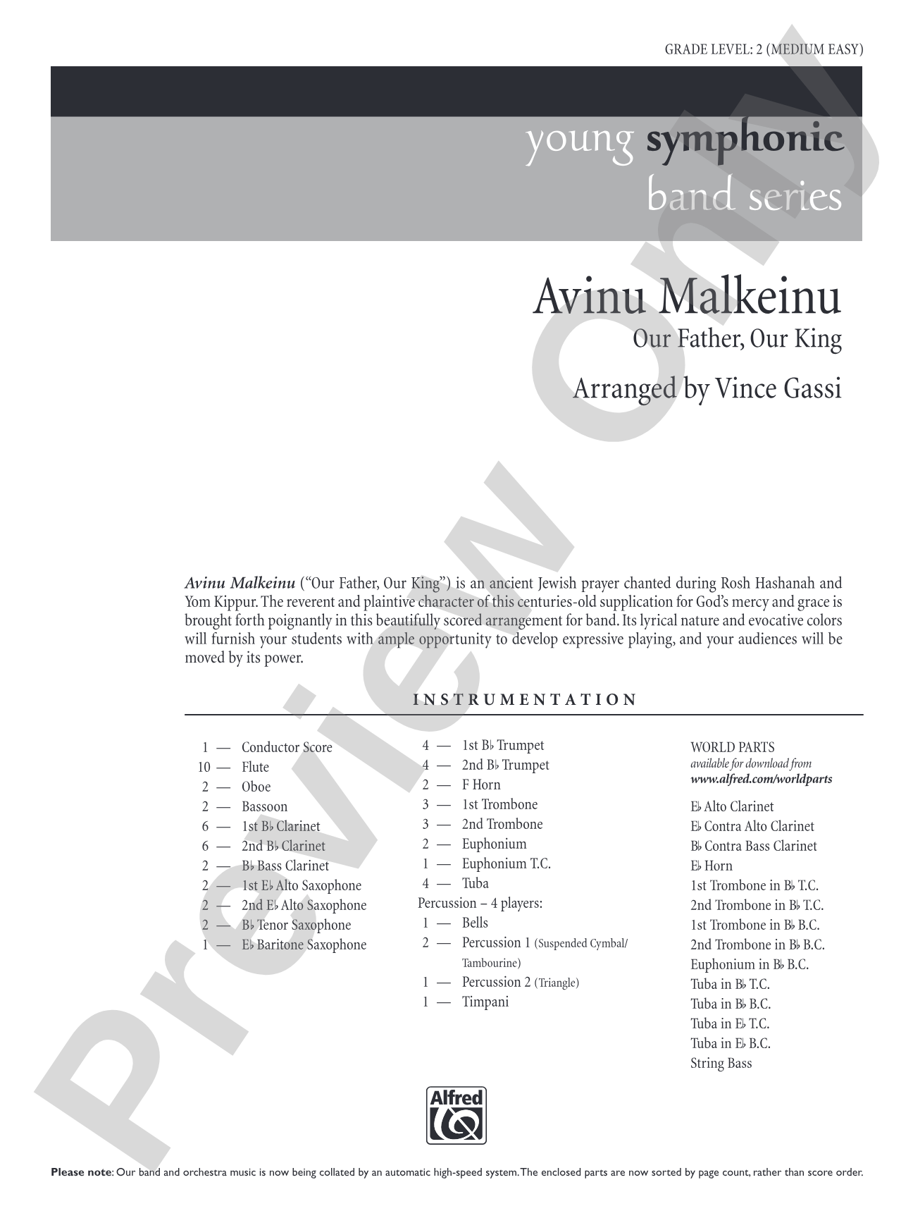 Avinu Malkeinu: Concert Band Conductor Score & Parts