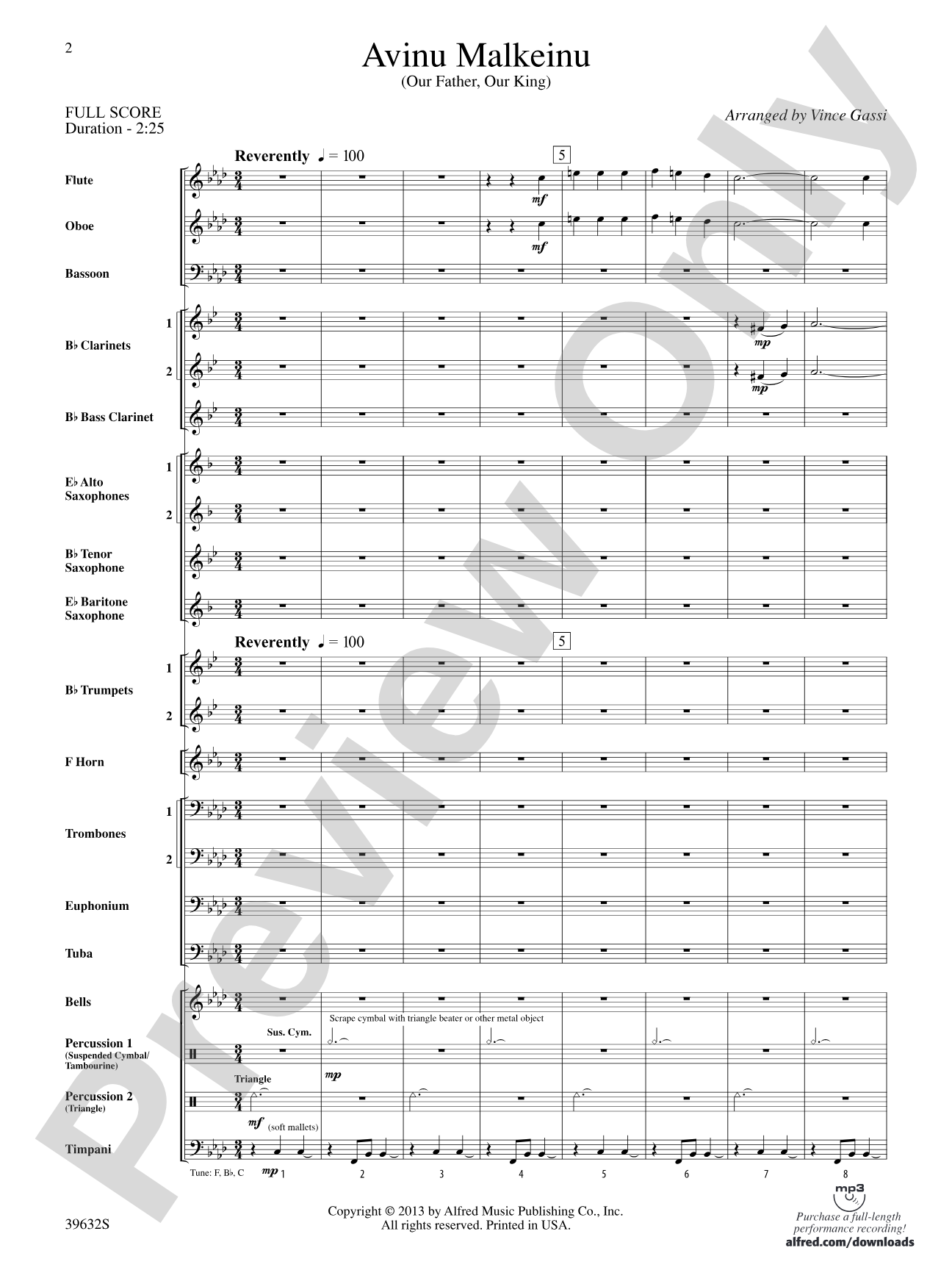 Avinu Malkeinu: Concert Band Conductor Score & Parts