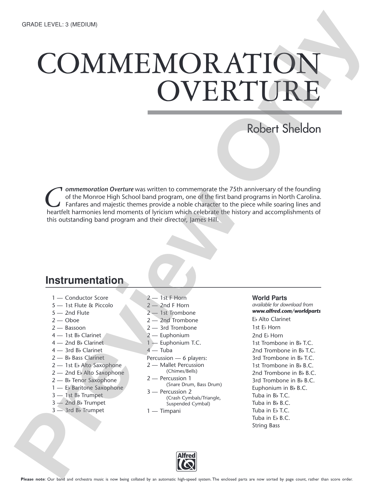 Commemoration Overture: Concert Band Conductor Score & Parts