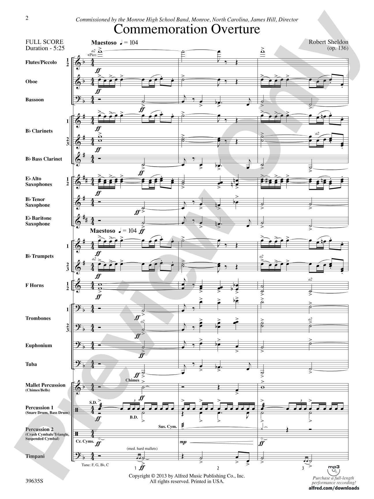 Commemoration Overture: Concert Band Conductor Score & Parts