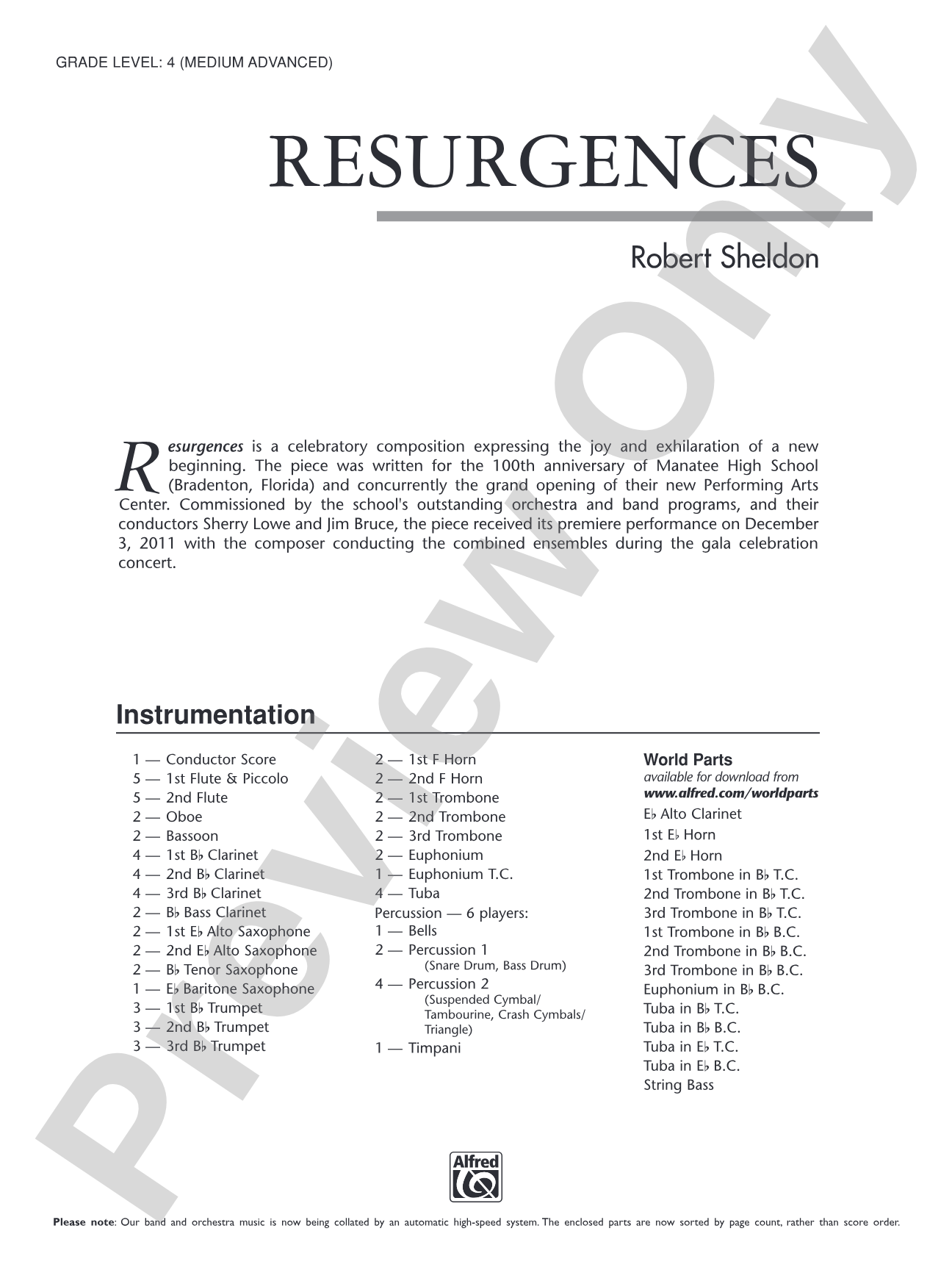 Resurgences: Concert Band Conductor Score & Parts