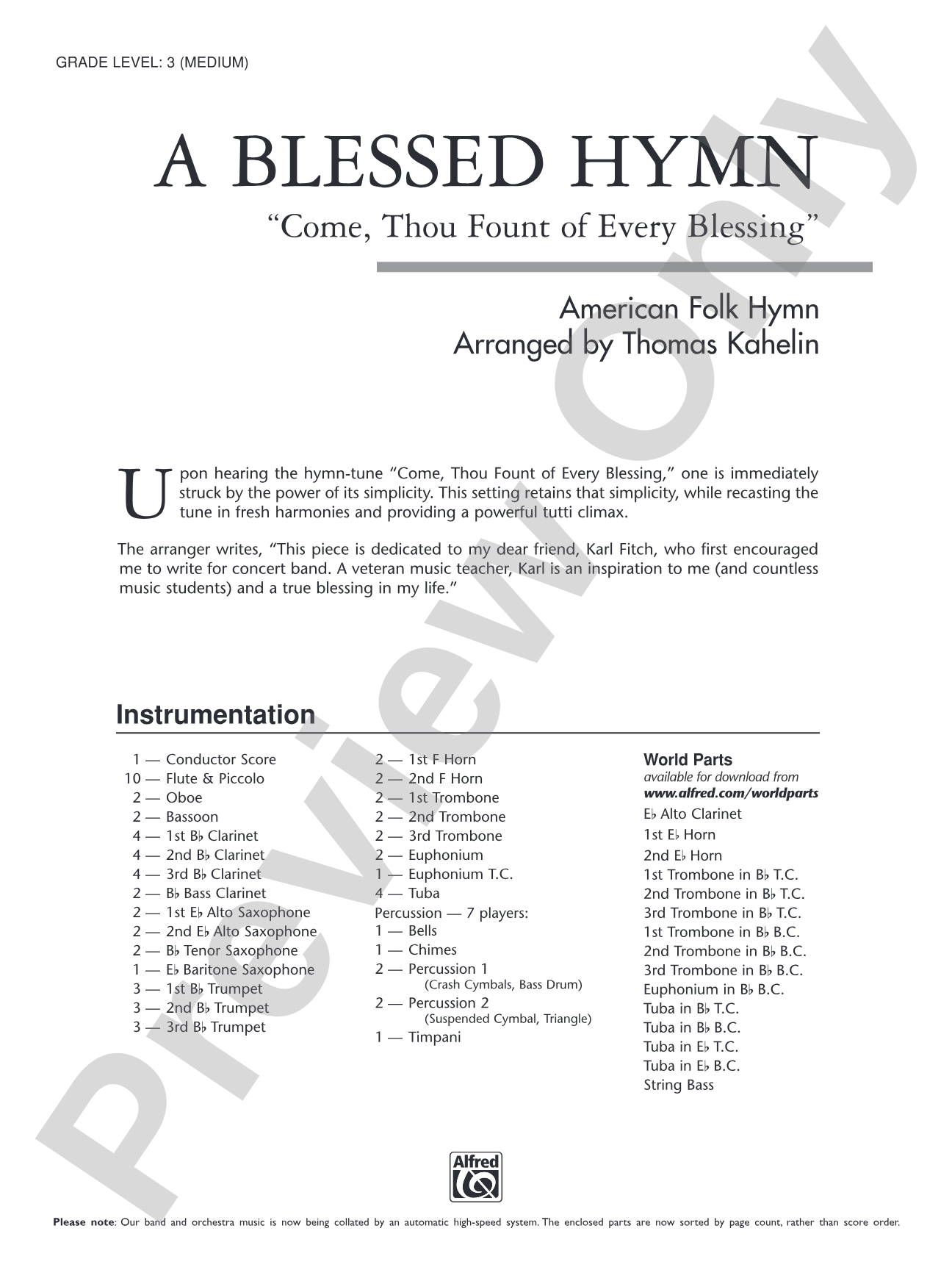 A Blessed Hymn: Concert Band Conductor Score & Parts