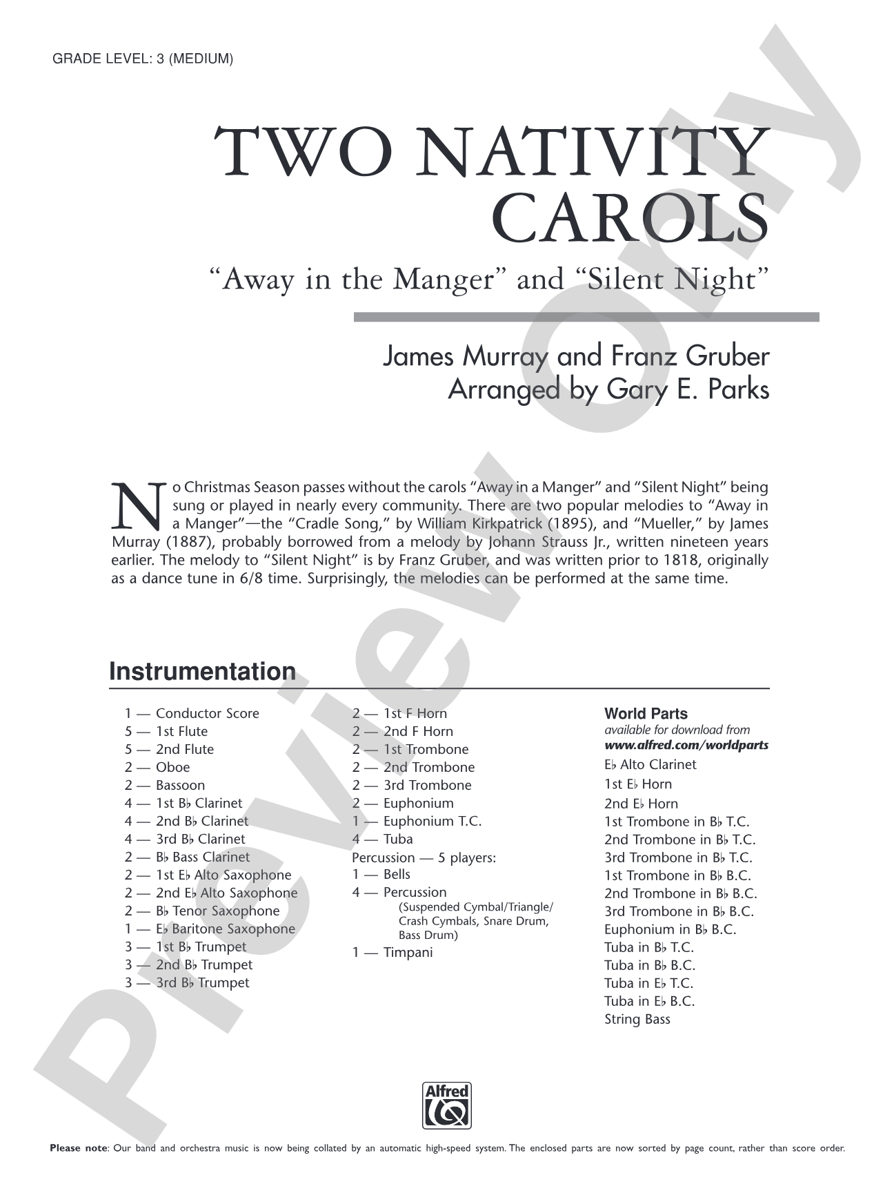 Two Nativity Carols: Concert Band Conductor Score & Parts