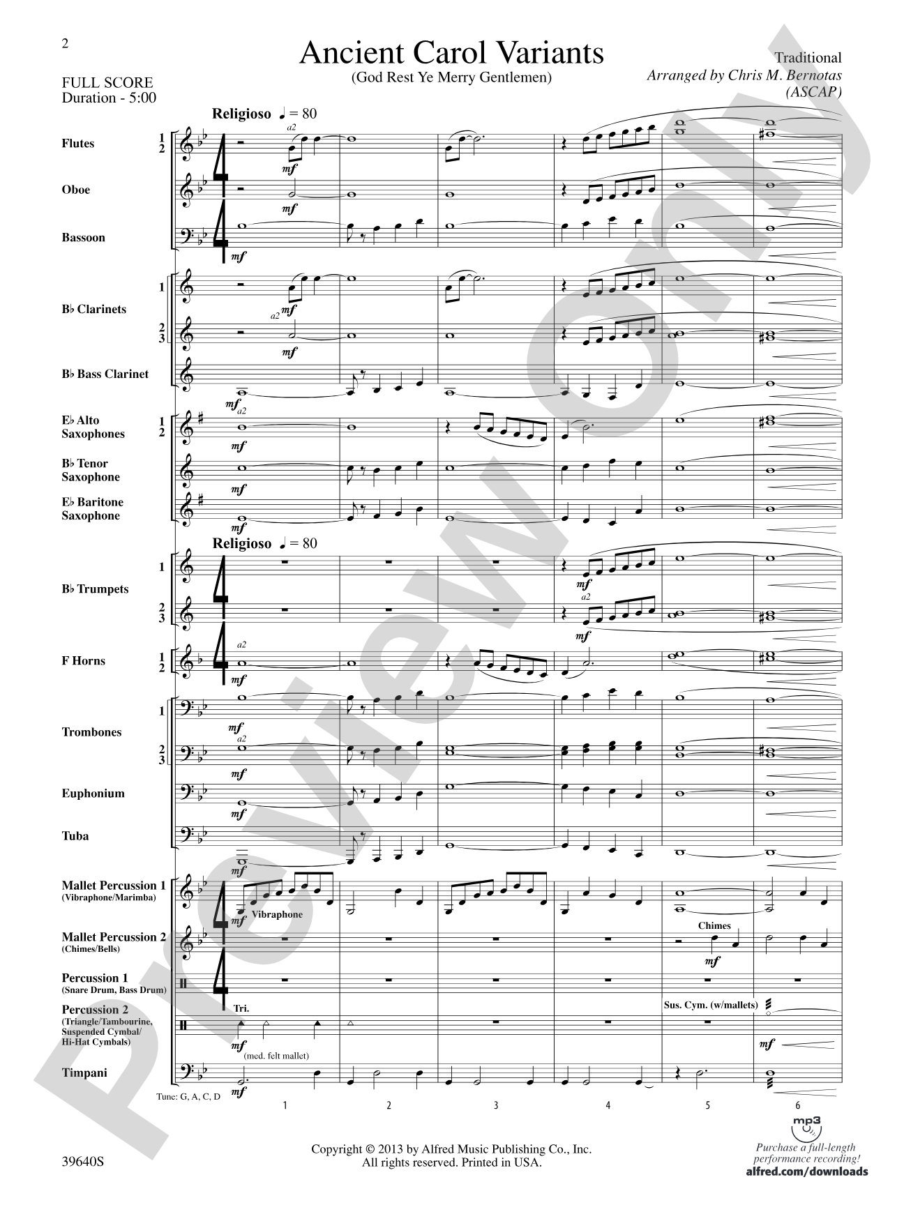 Ancient Carol Variants: Concert Band Conductor Score & Parts