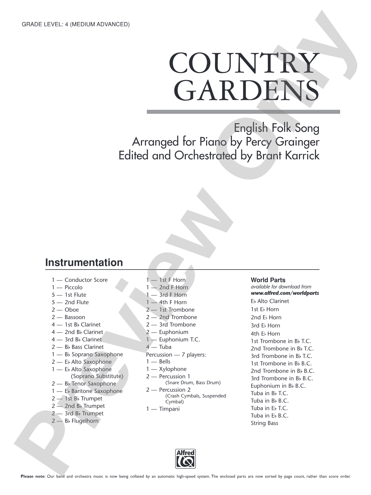 Country Gardens: Concert Band Conductor Score & Parts