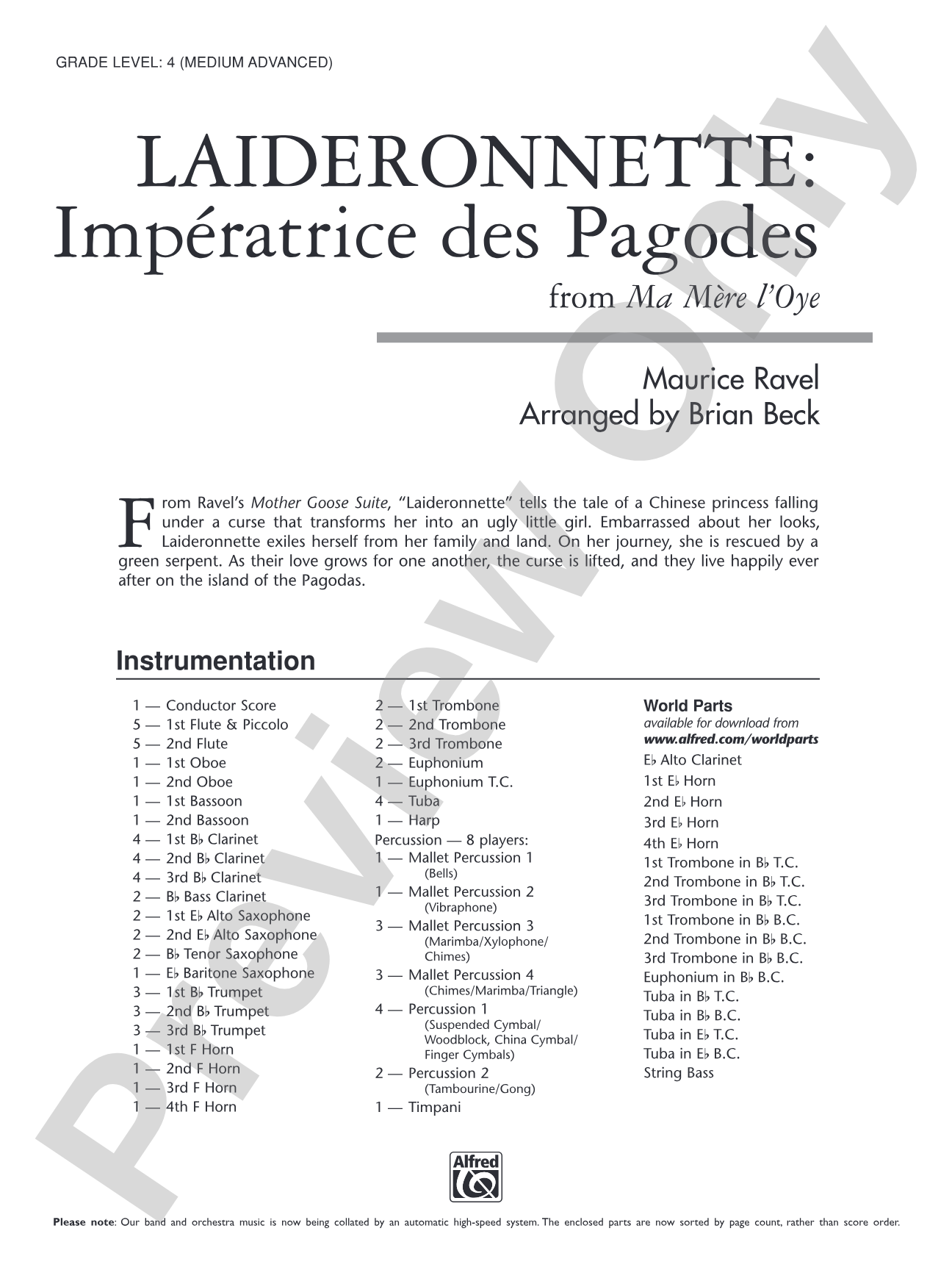 Laideronnette: Impératrice des Pagodes (from Ma mère l'oye ): Score