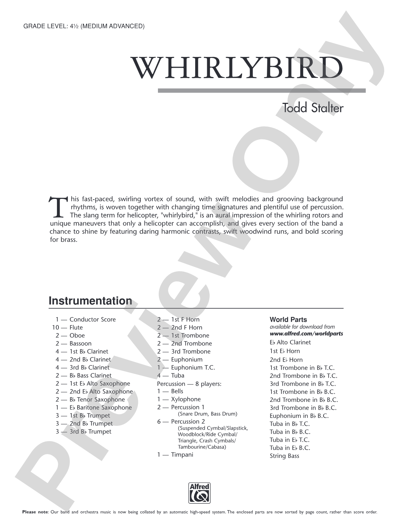 Whirlybird: Concert Band Conductor Score & Parts