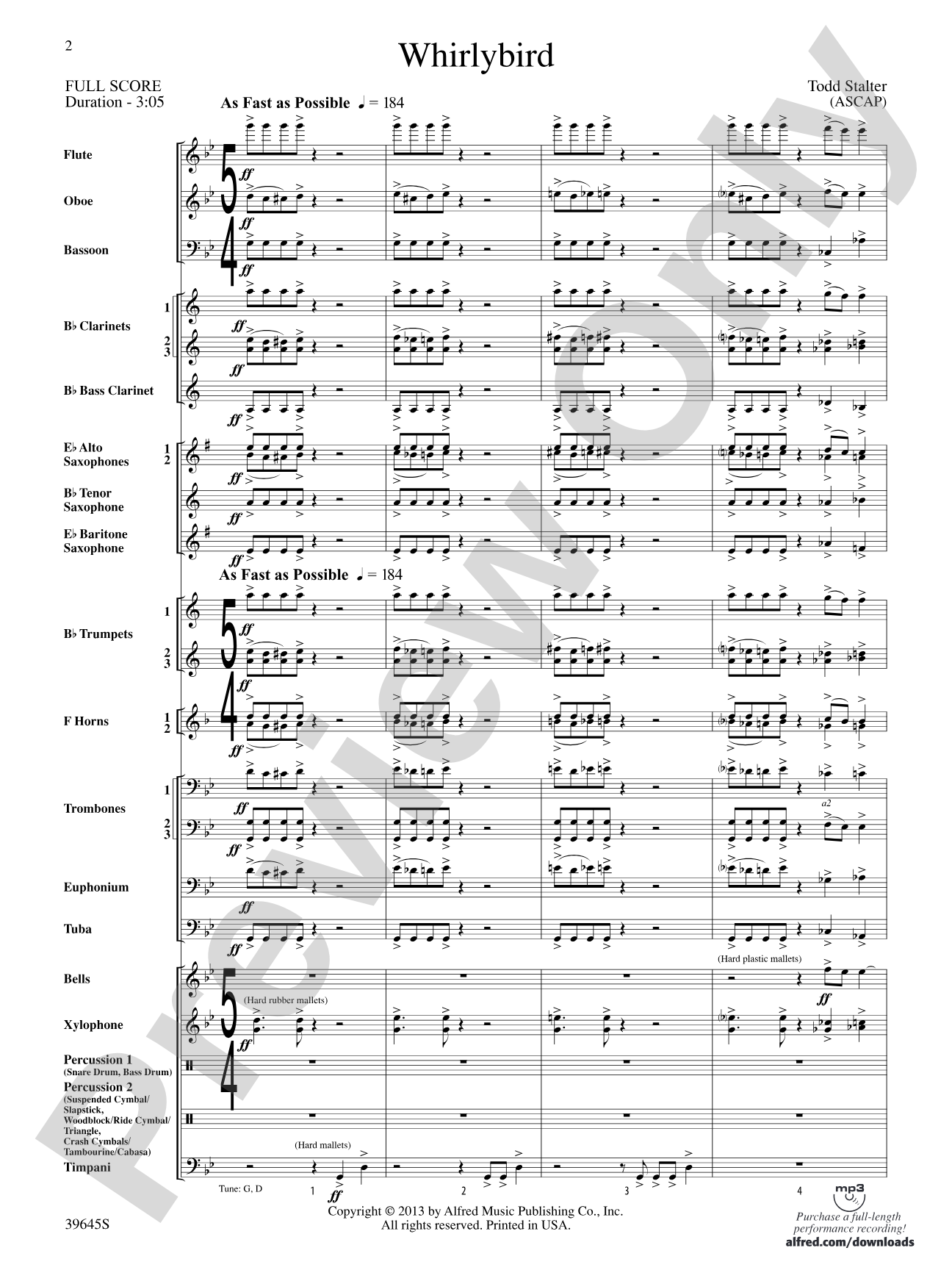 Whirlybird: Concert Band Conductor Score & Parts
