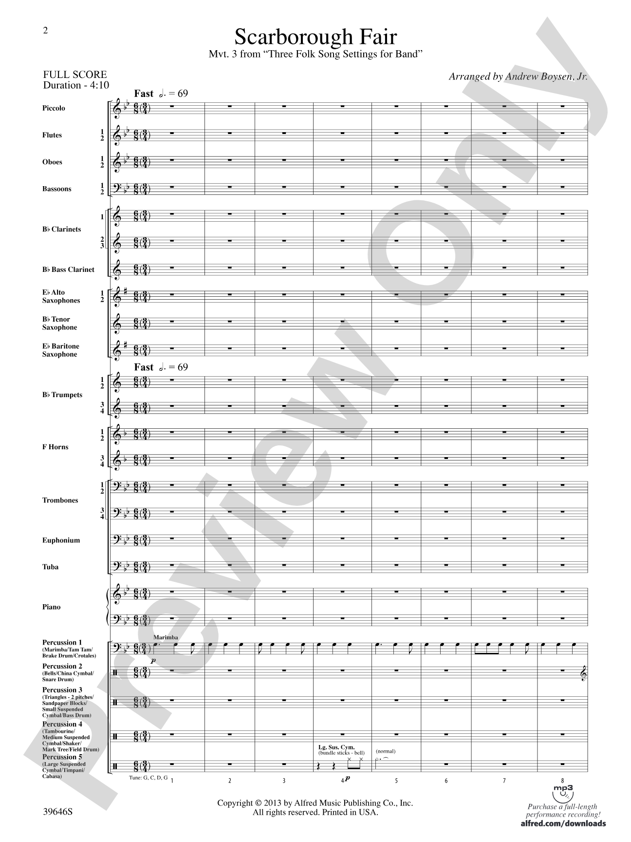 Scarborough Fair: Concert Band Conductor Score & Parts