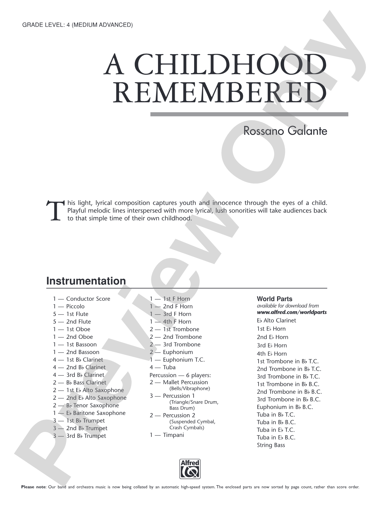 A Childhood Remembered: Concert Band Conductor Score & Parts