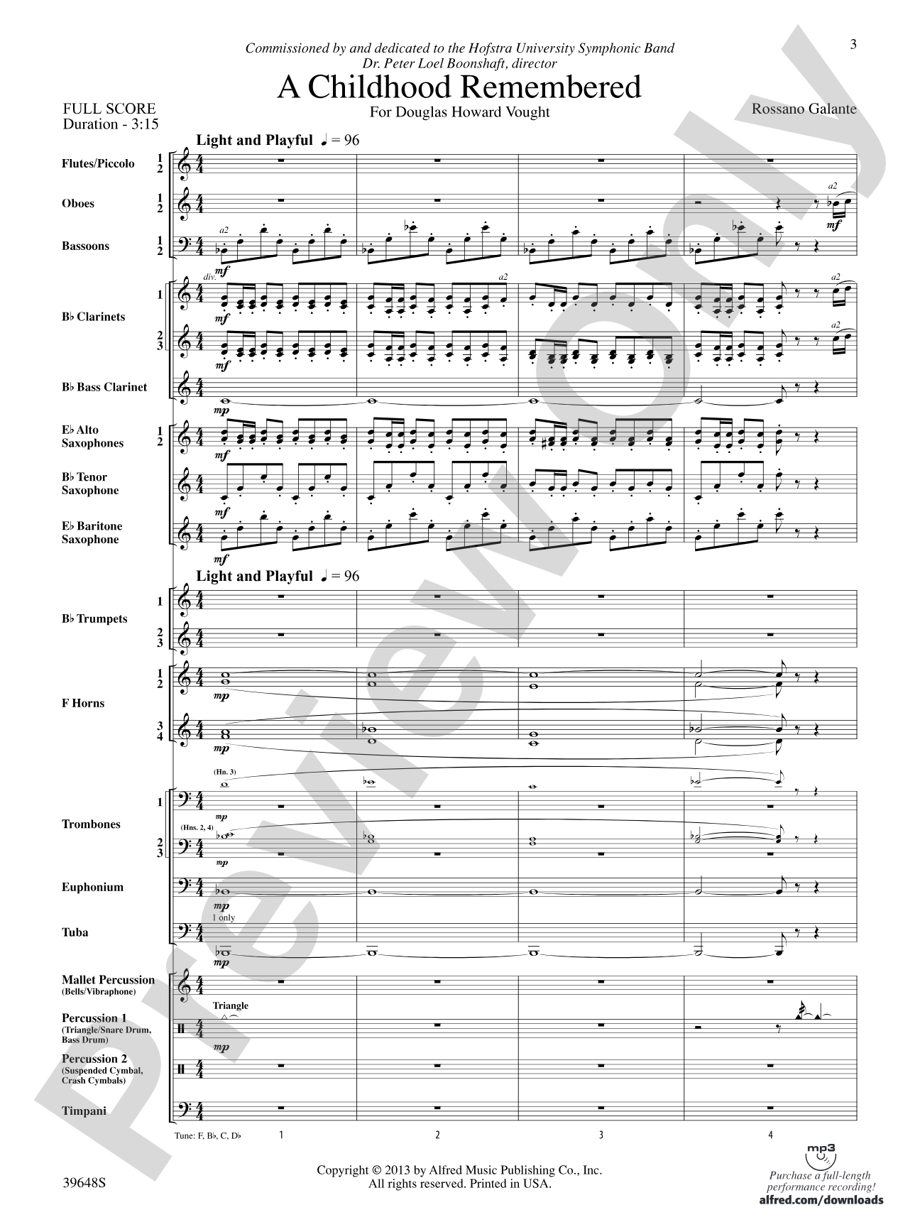 A Childhood Remembered: Concert Band Conductor Score & Parts
