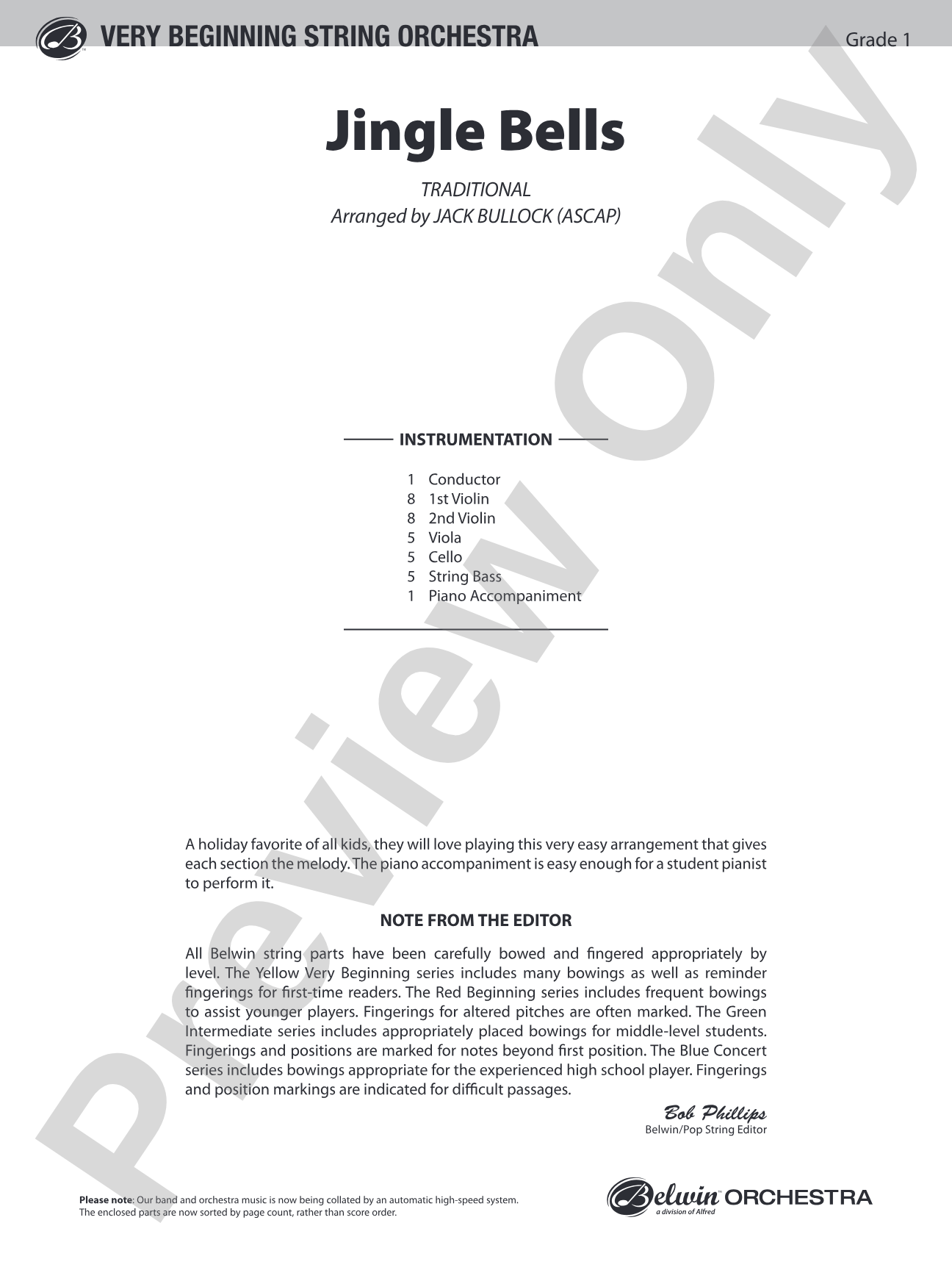 Jingle Bells: String Orchestra Conductor Score & Parts