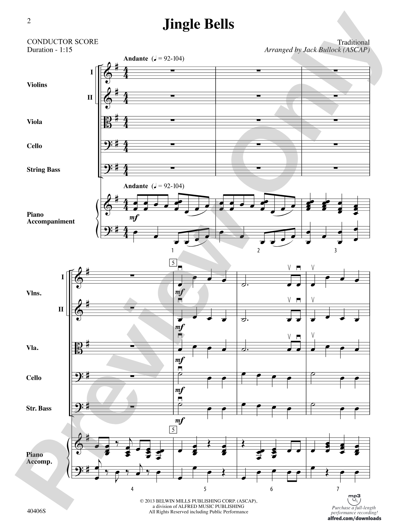 Jingle Bells: String Orchestra Conductor Score & Parts
