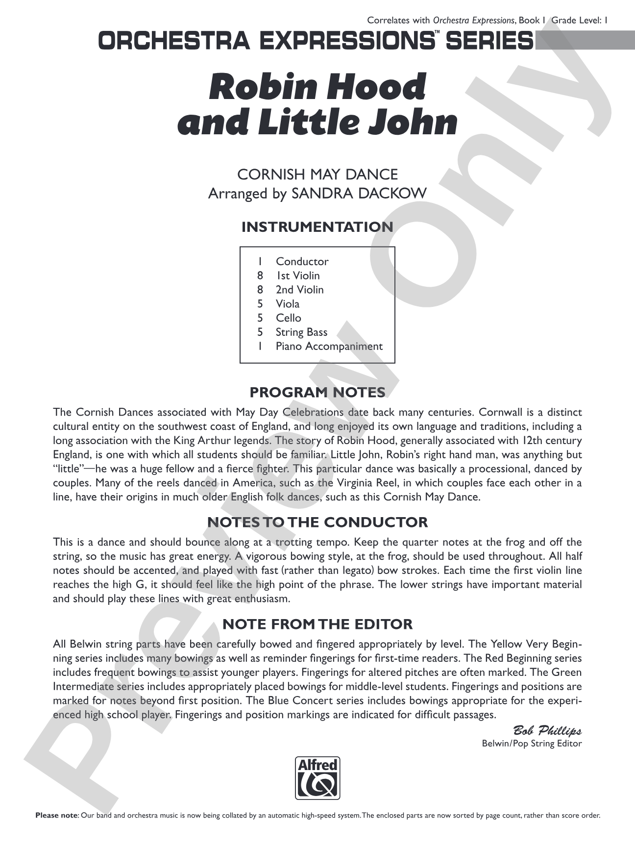 Robin Hood and Little John: String Orchestra Conductor Score & Parts