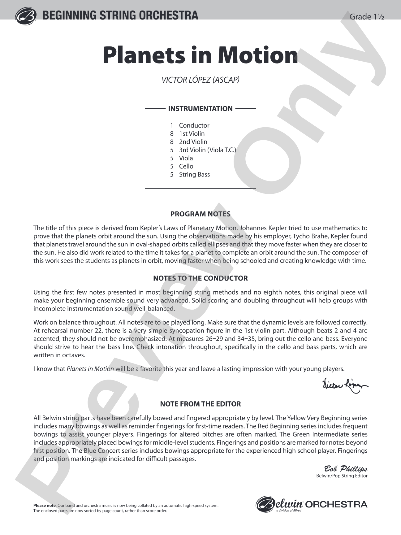 Planets in Motion: String Orchestra Conductor Score & Parts