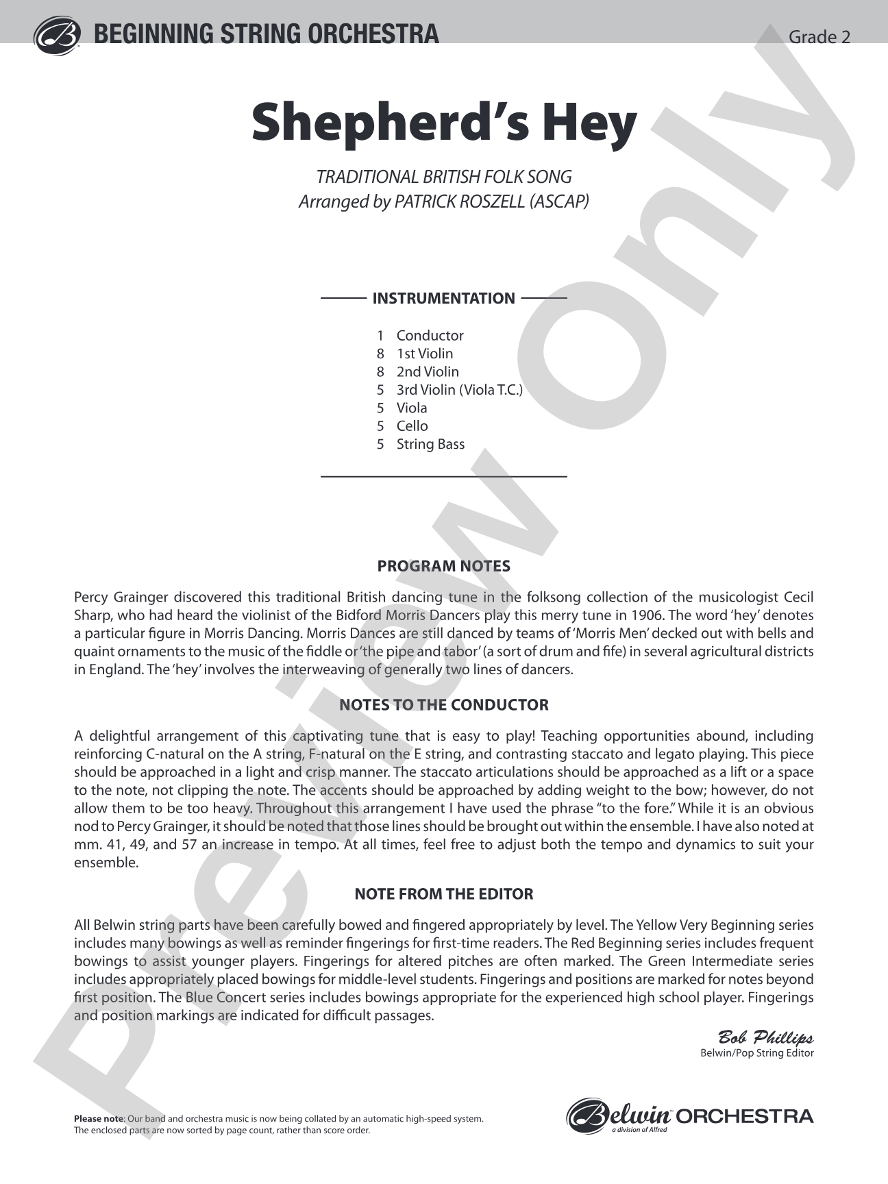 Shepherd's Hey: String Orchestra Conductor Score & Parts