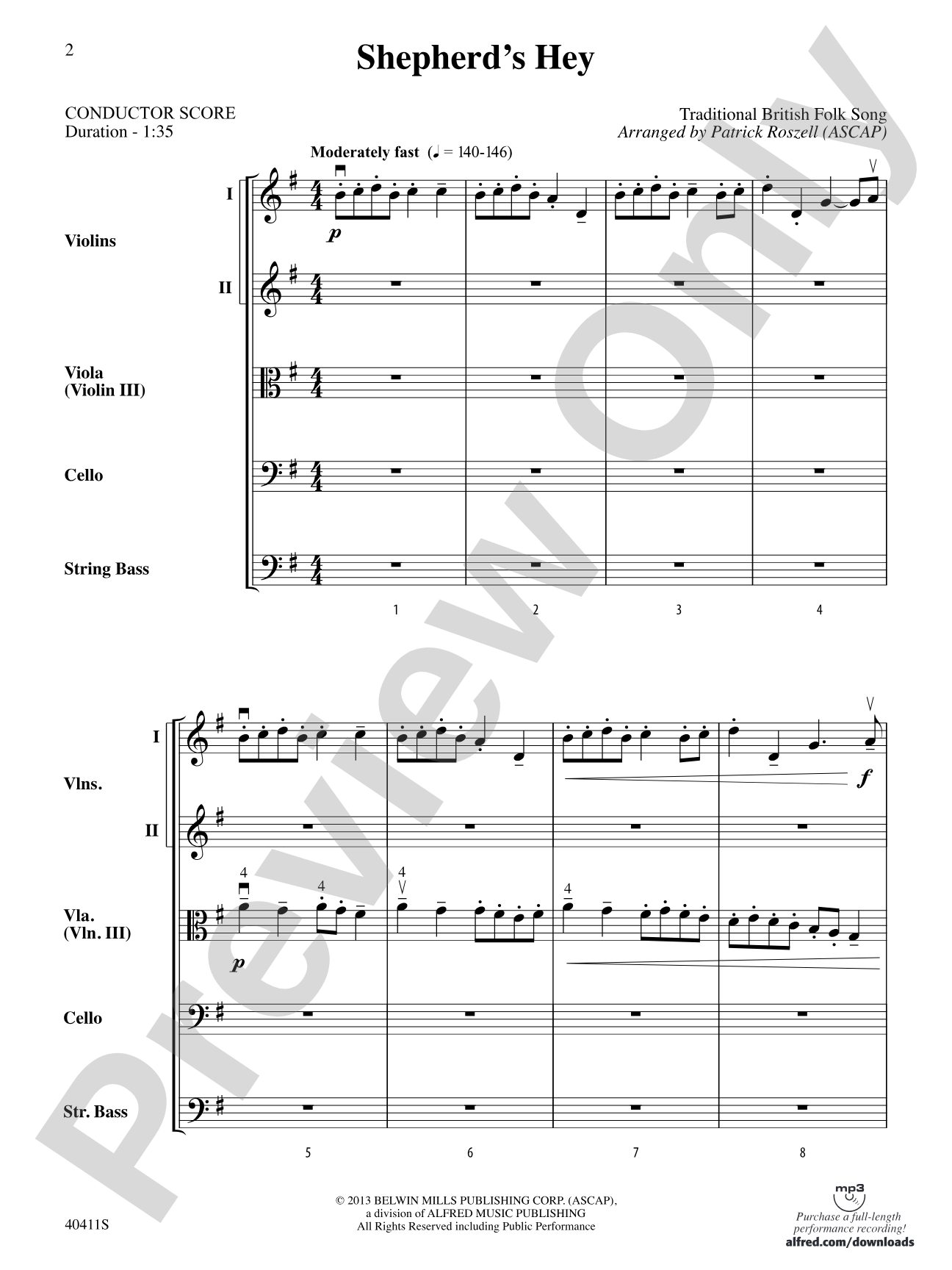 Shepherd's Hey: String Orchestra Conductor Score & Parts