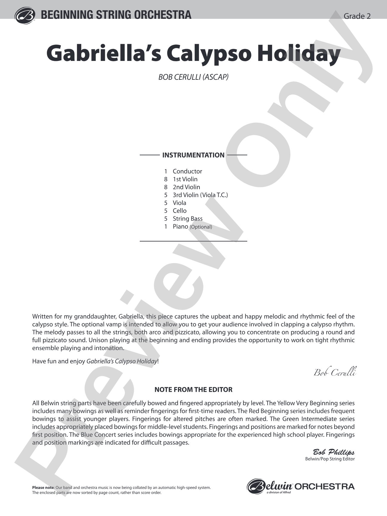 Gabriella's Calypso Holiday: String Orchestra Conductor Score & Parts
