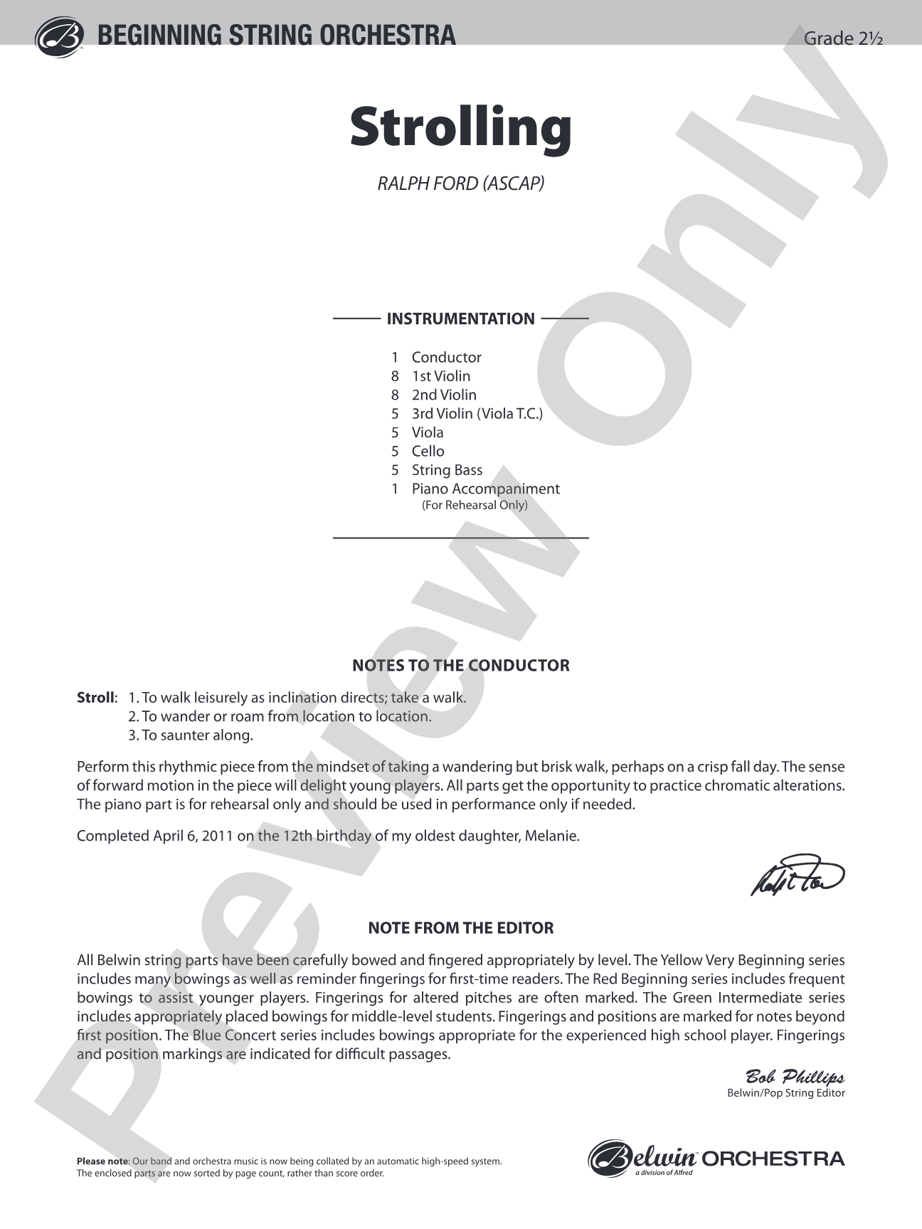 Strolling: String Orchestra Conductor Score & Parts