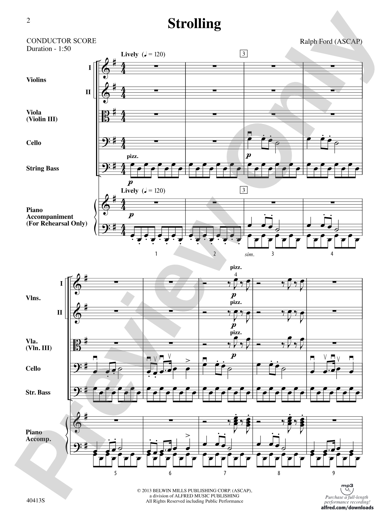 Strolling: String Orchestra Conductor Score & Parts