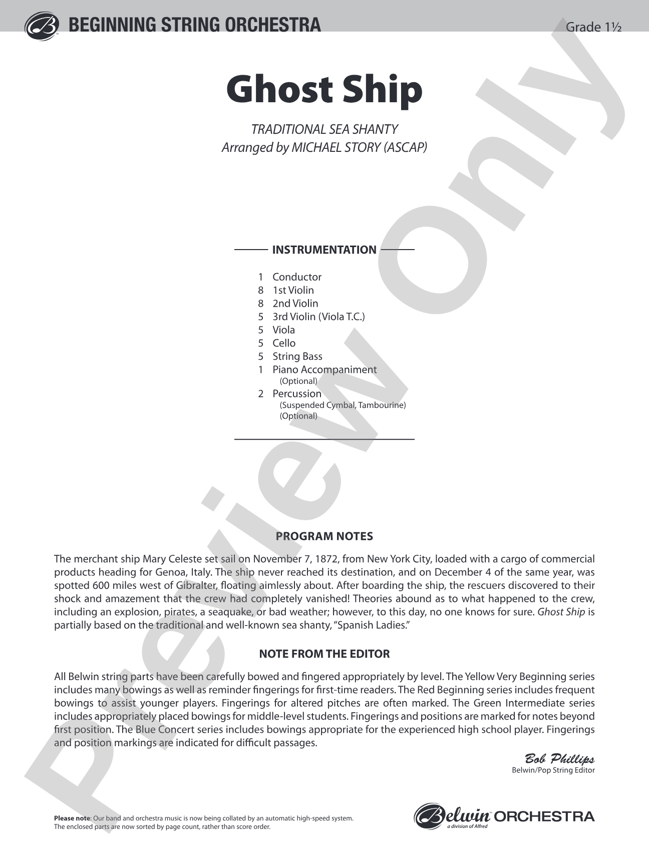 Ghost Ship: String Orchestra Conductor Score & Parts