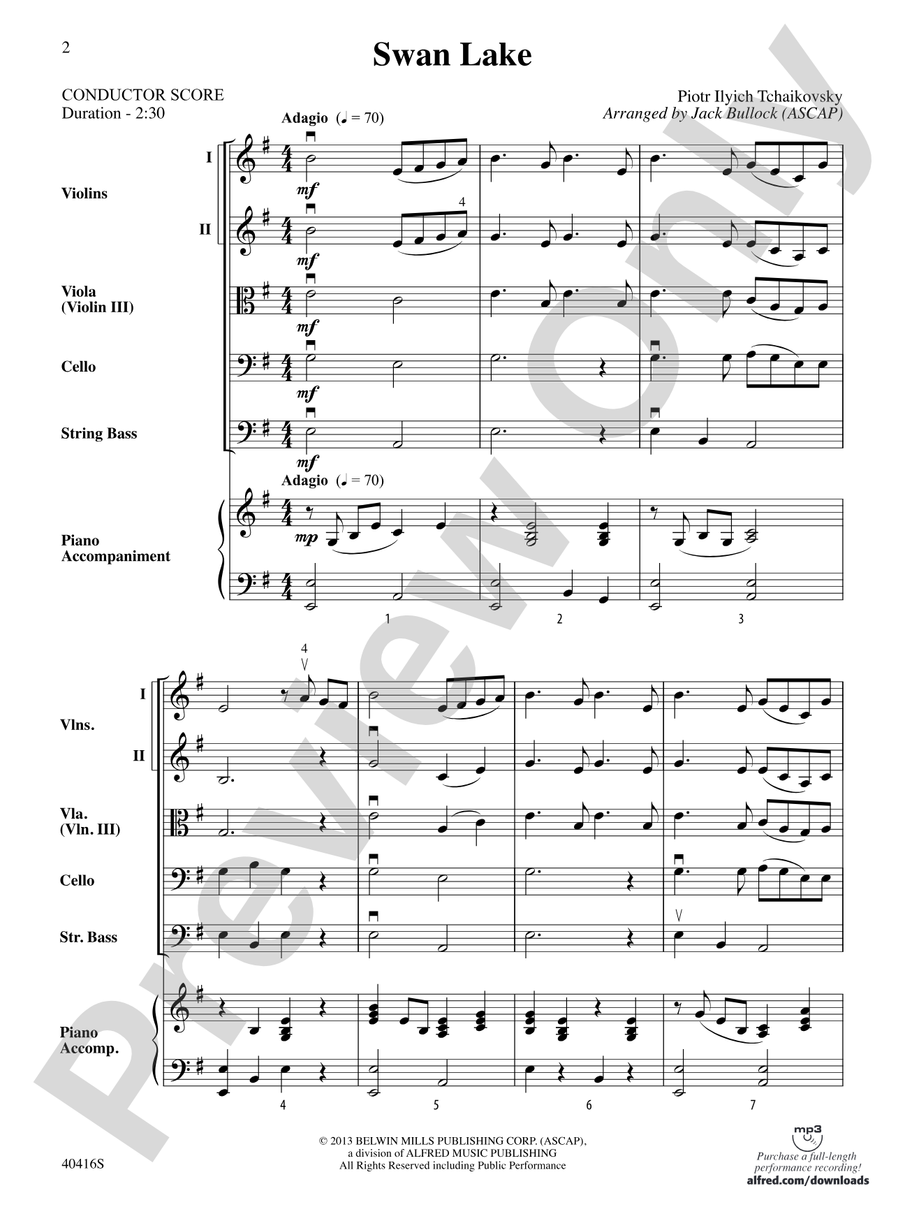 Swan Lake: String Orchestra Conductor Score & Parts
