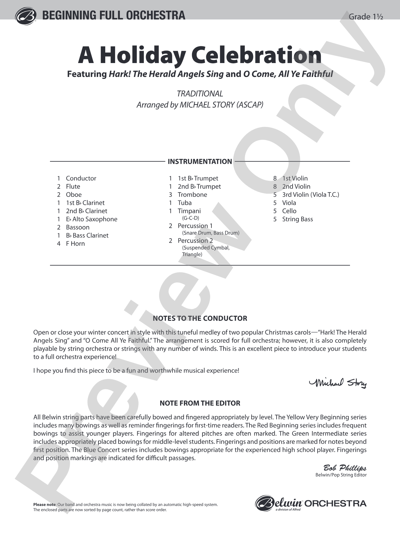 A Holiday Celebration: Full Orchestra Conductor Score & Parts