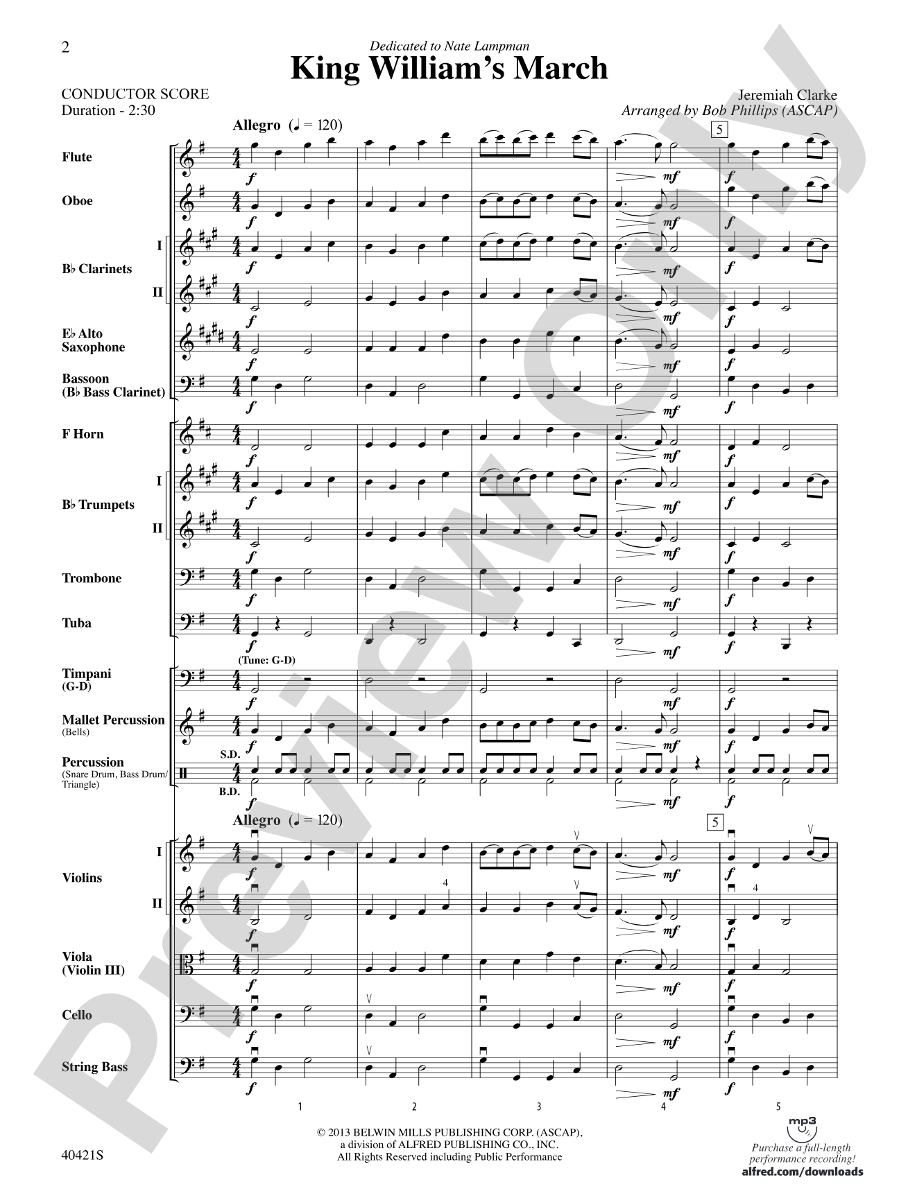 King William's March: Full Orchestra Conductor Score & Parts