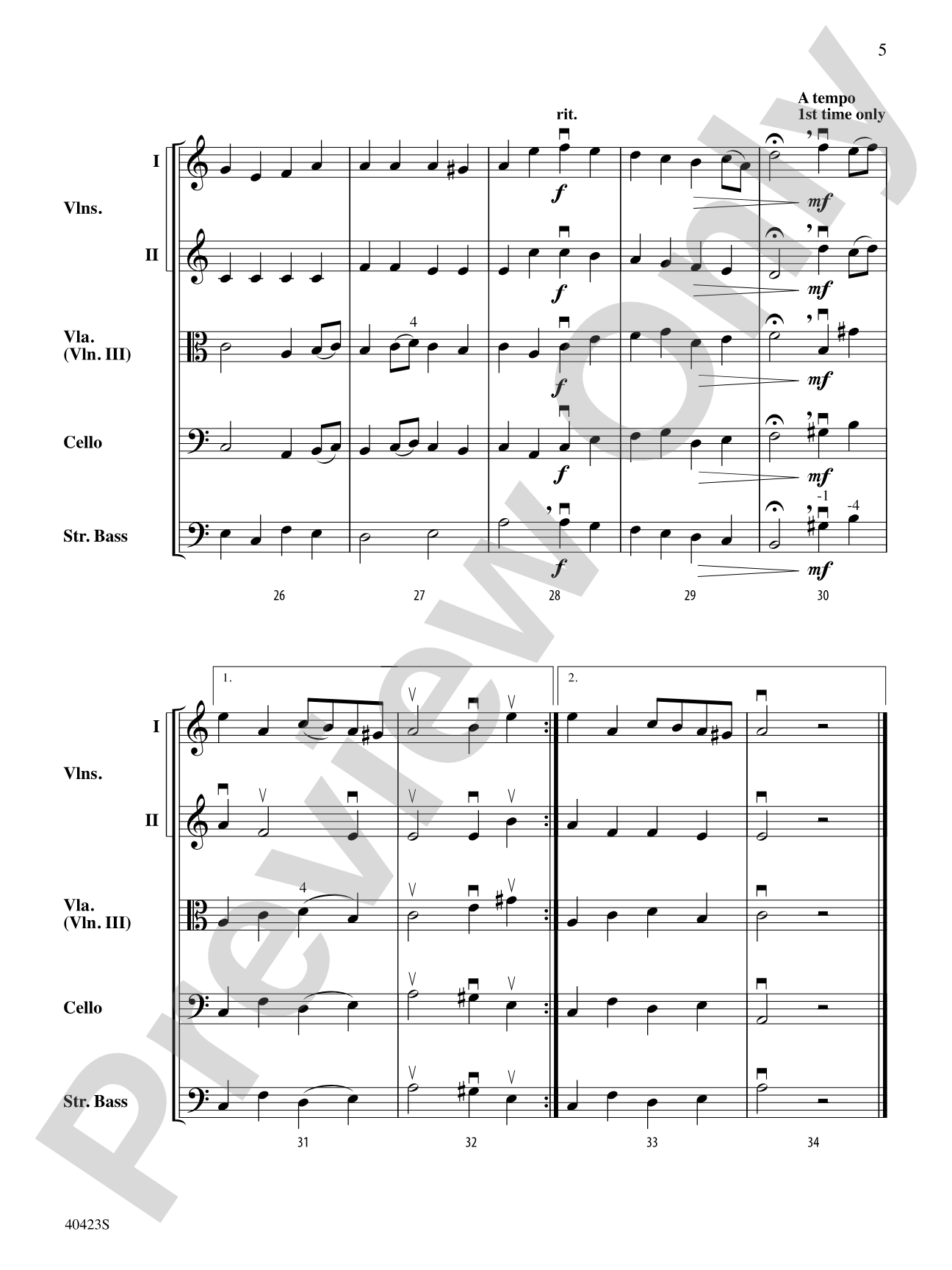 "Gavotte" and "Rigadon" from Suite in A Minor: String Orchestra Conductor Score & Parts