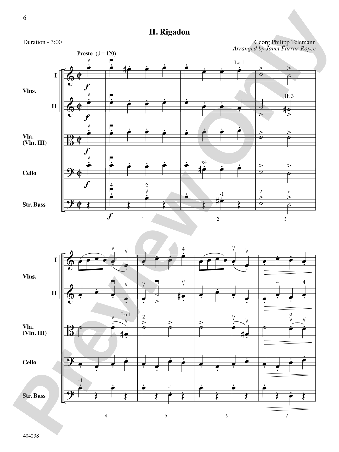 "Gavotte" and "Rigadon" from Suite in A Minor: String Orchestra Conductor Score & Parts