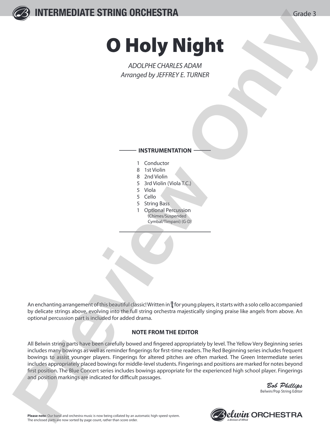O Holy Night: String Orchestra Conductor Score & Parts