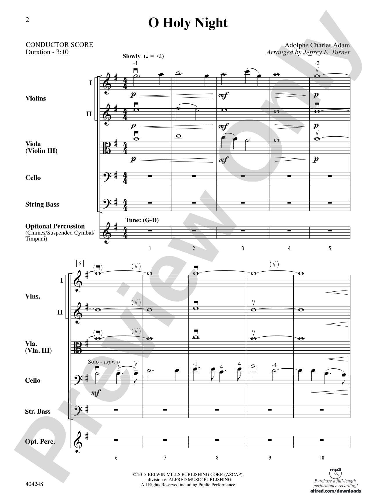 O Holy Night: String Orchestra Conductor Score & Parts